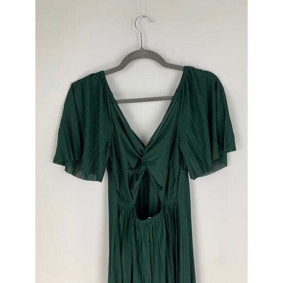 ASOS Pleated Twist Back Cap Sleeve Maxi Dress Women 4 Forest Green Sheer Chiffon - Picture 8 of 10